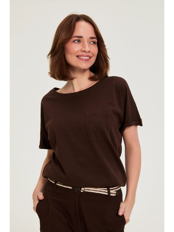 Moodo Bavlnená blúzka s vreckom hnedá Moodo