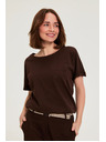 Moodo Bavlnená blúzka s vreckom hnedá Moodo