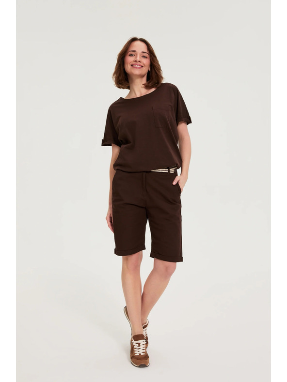 Moodo Bavlnená blúzka s vreckom hnedá Moodo