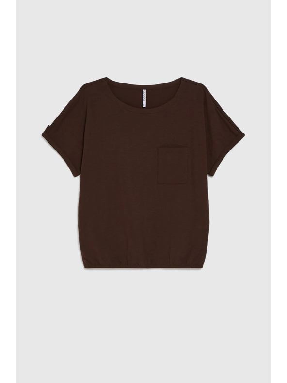 Moodo Bavlnená blúzka s vreckom hnedá Moodo