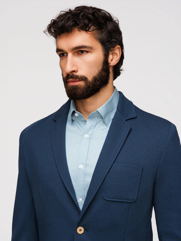 Ombre Clothing Pánske modré sako SLIM s jemnou textúrou