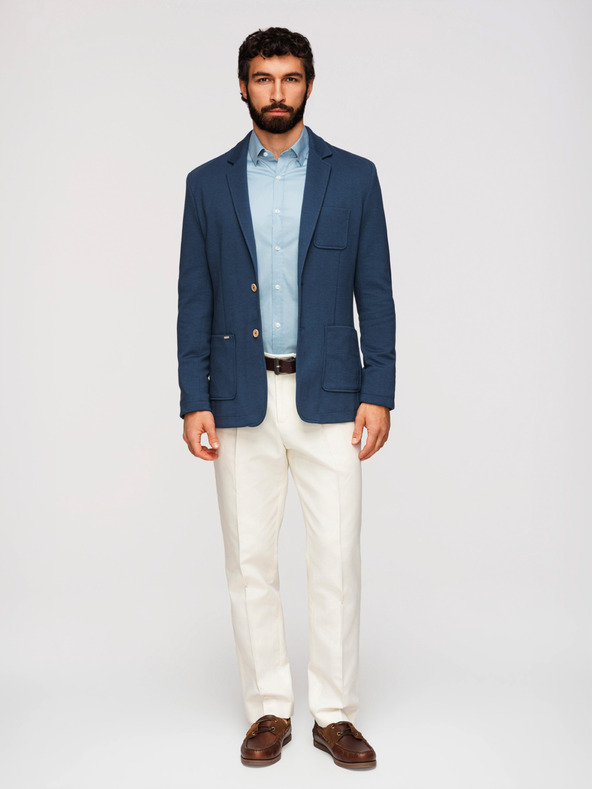 Ombre Clothing Pánske modré sako SLIM s jemnou textúrou