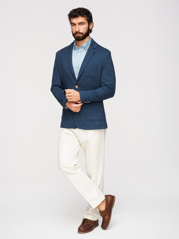 Ombre Clothing Pánske modré sako SLIM s jemnou textúrou