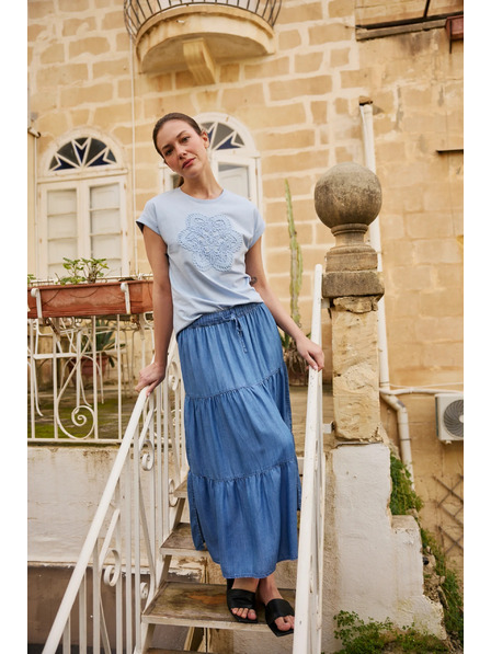 Moodo Sukňa lyocell modrá Moodo