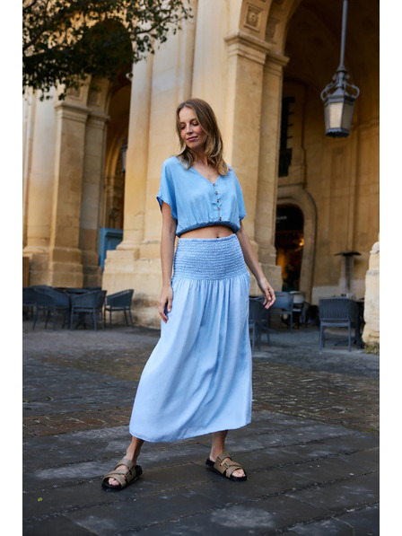 Moodo Sukňa lyocell modrá Moodo