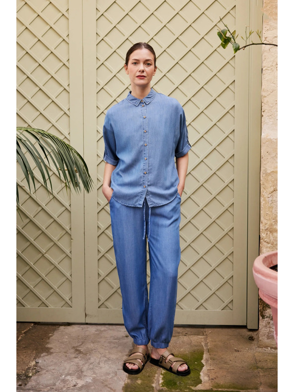 Moodo Modré lyocellové nohavice Moodo