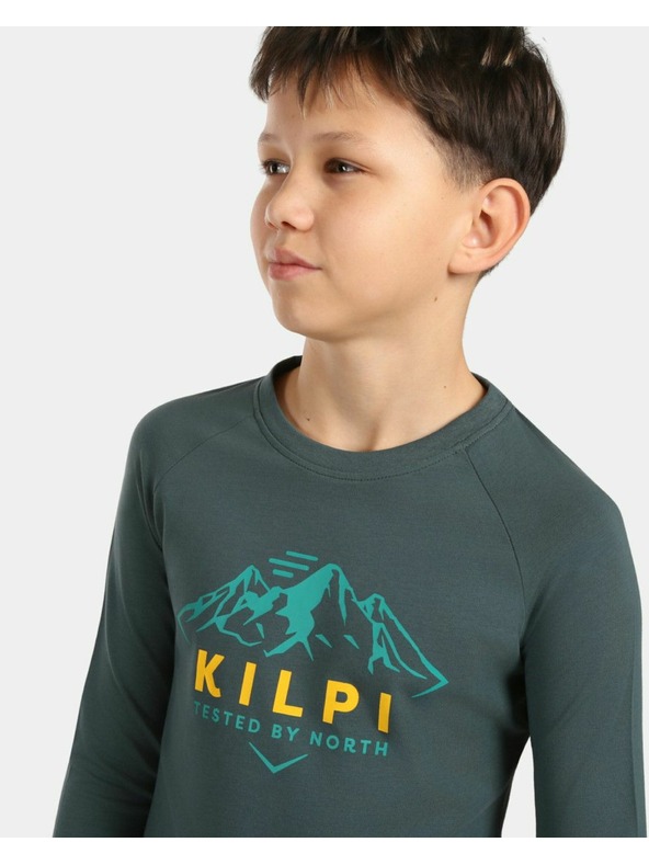 Kilpi Chlapčenské bavlnené tričko s dlhým rukávom Kilpi VERATI-JB Tmavo zelená