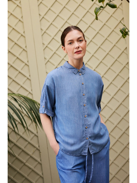 Moodo Košeľa lyocell modrá Moodo