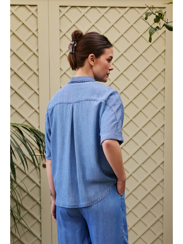 Moodo Košeľa lyocell modrá Moodo