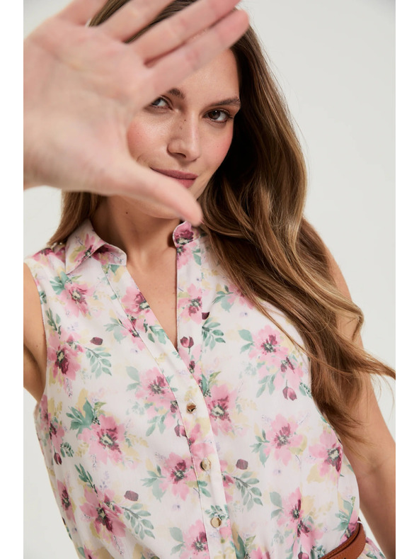 Moodo Biele kvetované šaty s páskom Moodo