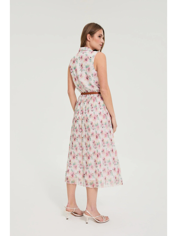 Moodo Biele kvetované šaty s páskom Moodo
