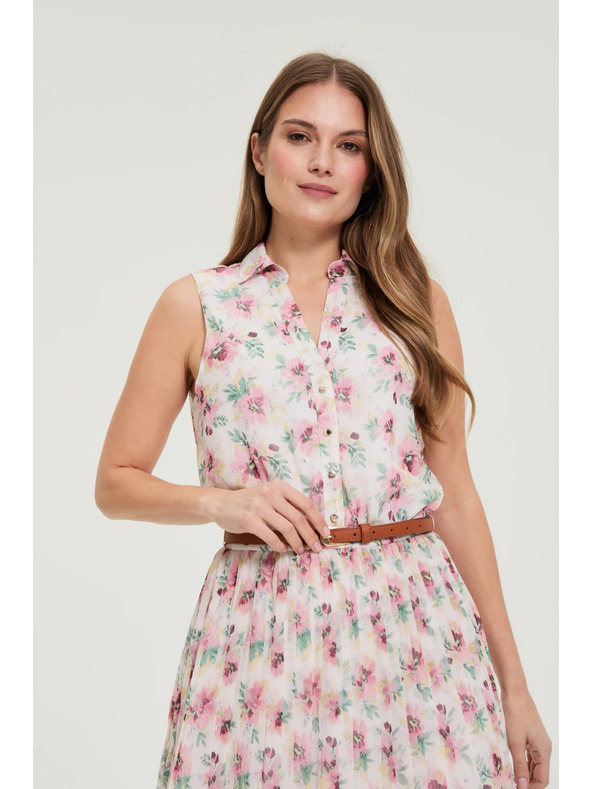Moodo Biele kvetované šaty s páskom Moodo