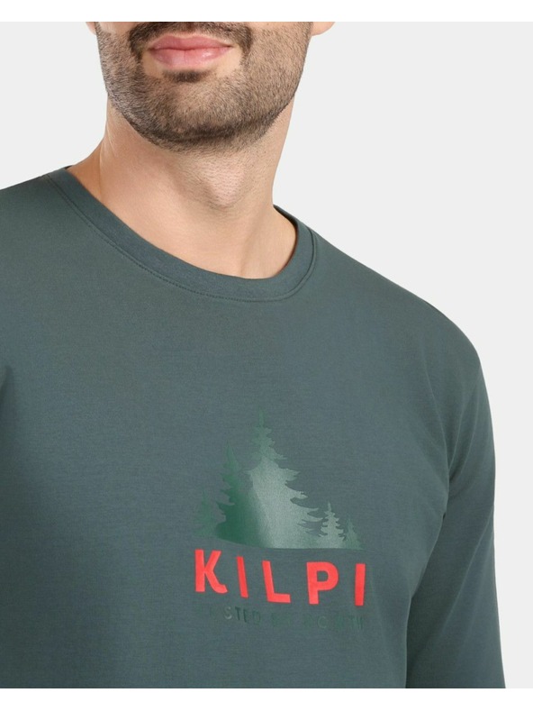 Kilpi Pánske bavlnené tričko s dlhým rukávom Kilpi BASE-M Tmavo zelená