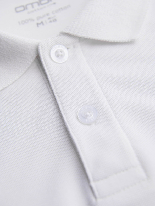 Ombre Clothing Pánske tričko BASIC s dlhým rukávom a polo golierom - biele V1 OM-POBL-0162 Ombre Clothing