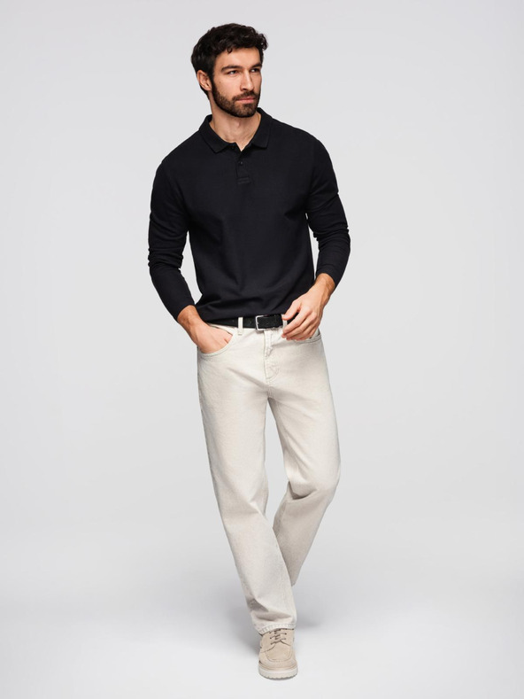 Ombre Clothing Pánska polokošeľa BASIC s dlhým rukávom - čierna V2 OM-POBL-0162 Ombre Clothing