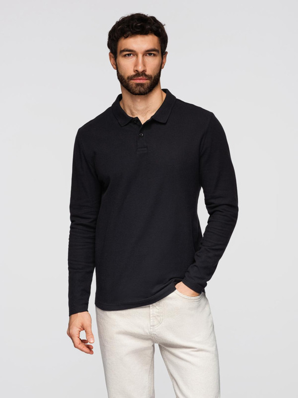 Ombre Clothing Pánska polokošeľa BASIC s dlhým rukávom - čierna V2 OM-POBL-0162 Ombre Clothing