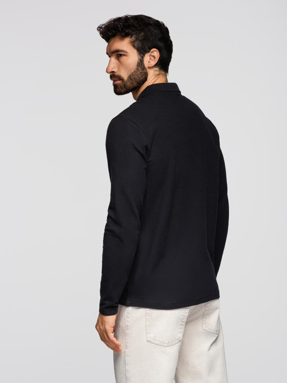 Ombre Clothing Pánska polokošeľa BASIC s dlhým rukávom - čierna V2 OM-POBL-0162 Ombre Clothing