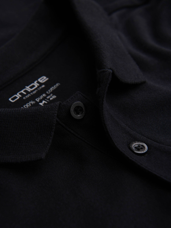 Ombre Clothing Pánska polokošeľa BASIC s dlhým rukávom - čierna V2 OM-POBL-0162 Ombre Clothing