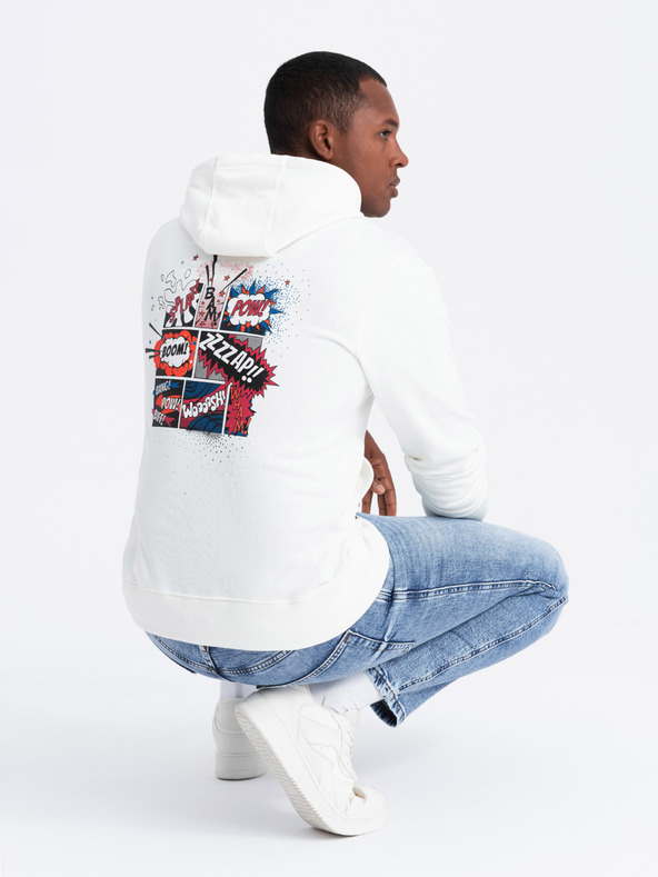 Ombre Clothing Krémová pánska mikina s potlačou na chrbte Ombre Oblečenie