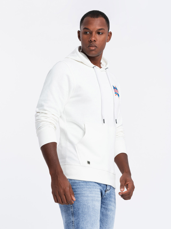 Ombre Clothing Krémová pánska mikina s potlačou na chrbte Ombre Oblečenie