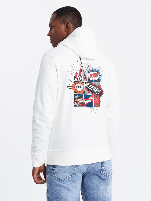 Ombre Clothing Krémová pánska mikina s potlačou na chrbte Ombre Oblečenie