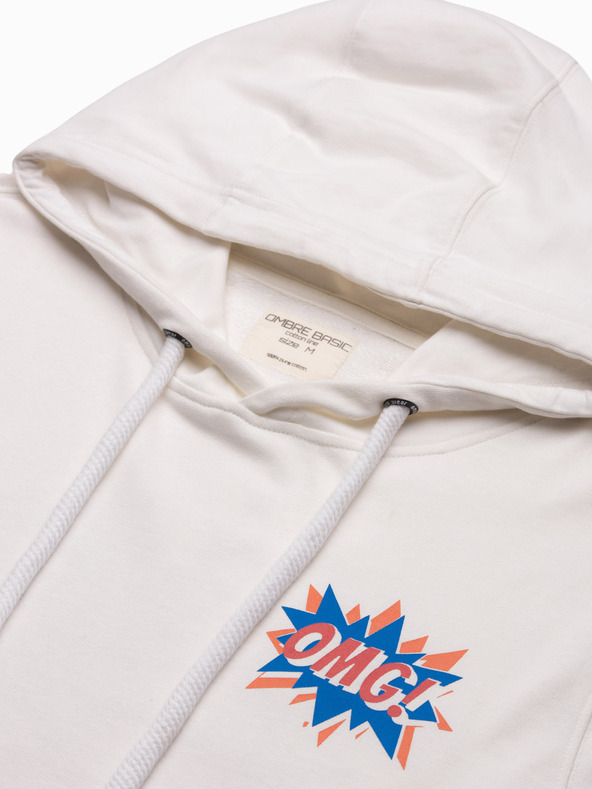 Ombre Clothing Krémová pánska mikina s potlačou na chrbte Ombre Oblečenie