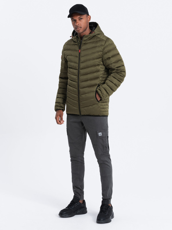 Ombre Clothing Khaki pánska prešívaná ľahká bunda Ombre Oblečenie