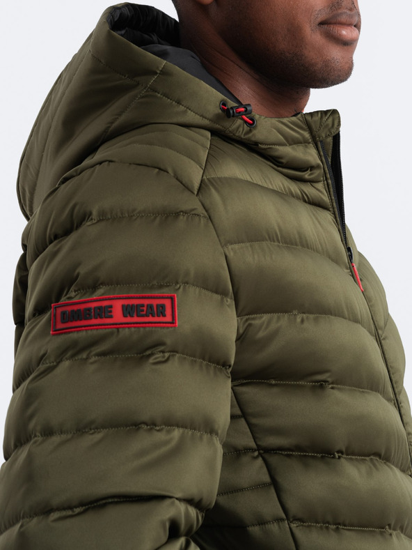 Ombre Clothing Khaki pánska prešívaná ľahká bunda Ombre Oblečenie