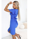 numoco NINA Elegantné šaty s prekríženým výstrihom, rukávom a páskom - kráľovská modrá