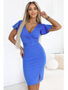 numoco NINA Elegantné šaty s prekríženým výstrihom, rukávom a páskom - kráľovská modrá
