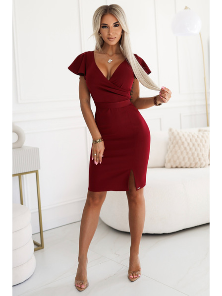 numoco Numoco NINA Elegantné šaty s ceruzkovým výstrihom - bordové