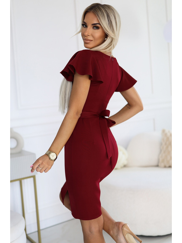 numoco Numoco NINA Elegantné šaty s ceruzkovým výstrihom - bordové
