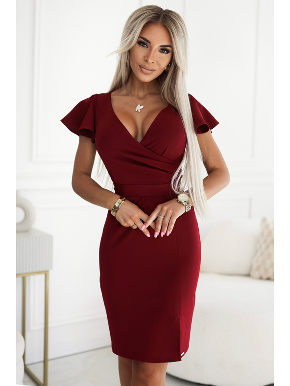 numoco Numoco NINA Elegantné šaty s ceruzkovým výstrihom - bordové