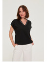 Moodo Bavlnené tričko s V-výstrihom čierne Moodo