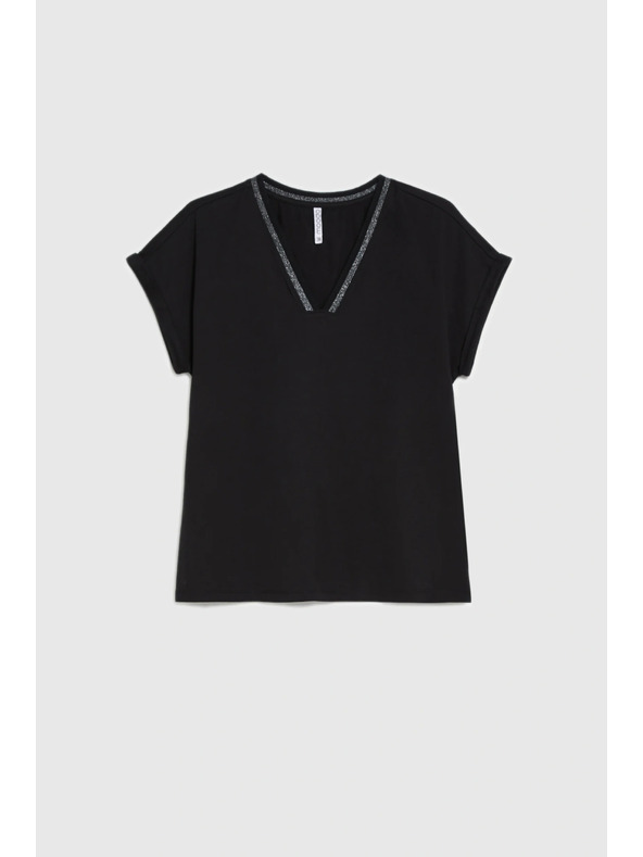 Moodo Bavlnené tričko s V-výstrihom čierne Moodo