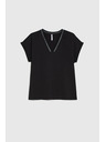 Moodo Bavlnené tričko s V-výstrihom čierne Moodo
