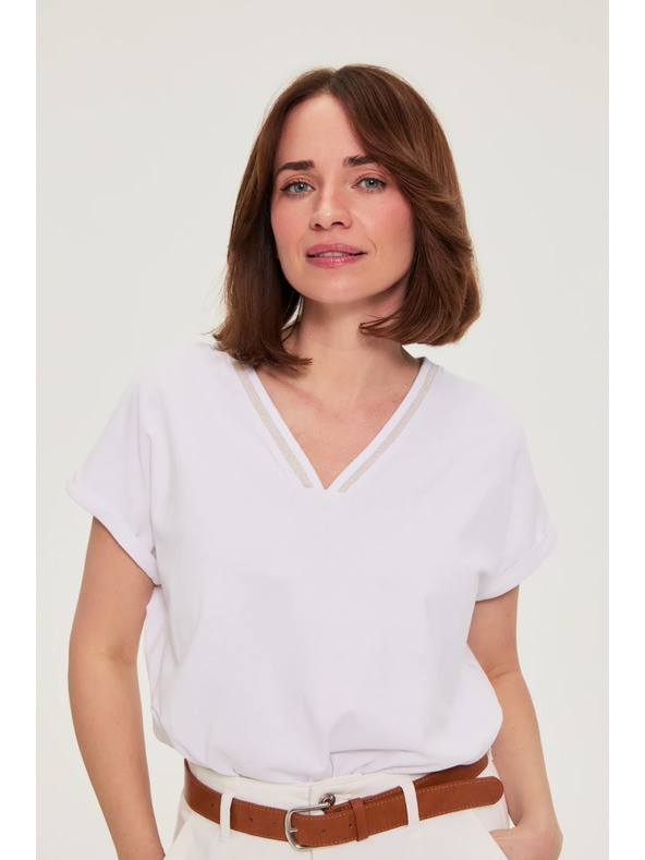 Moodo Bavlnené tričko s výstrihom do V biela Moodo