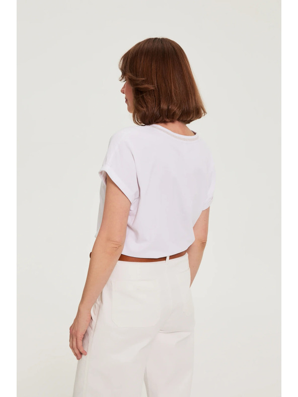 Moodo Bavlnené tričko s výstrihom do V biela Moodo