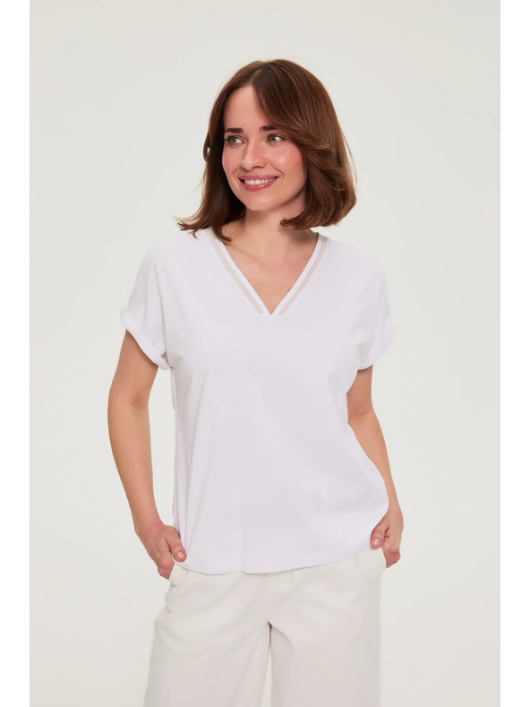 Moodo Bavlnené tričko s výstrihom do V biela Moodo