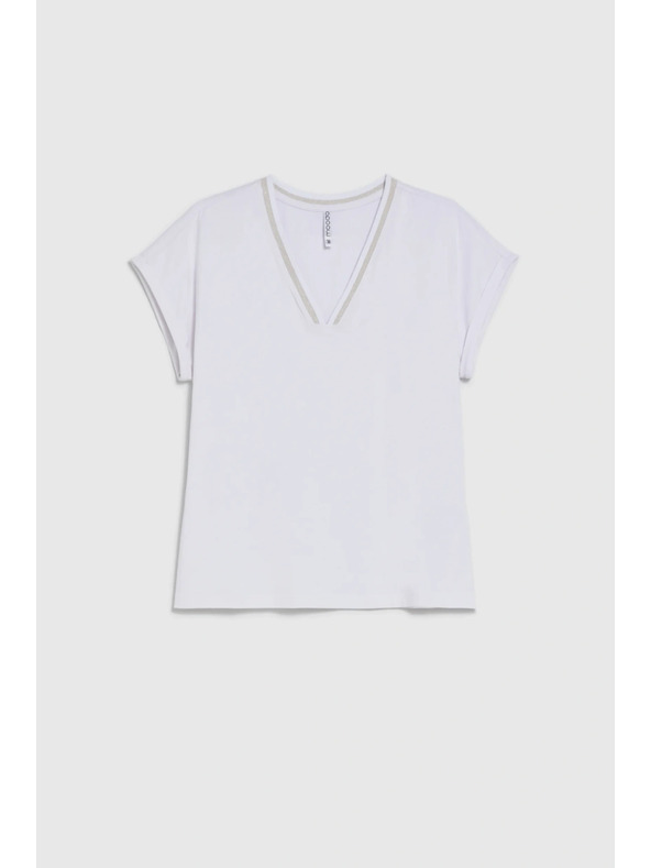 Moodo Bavlnené tričko s výstrihom do V biela Moodo