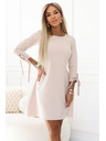 numoco ALICE Lichobežníkové mini šaty s mašľou a viazanými rukávmi - béžové