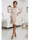 numoco ALICE Lichobežníkové mini šaty s mašľou a viazanými rukávmi - béžové