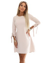 numoco ALICE Lichobežníkové mini šaty s mašľou a viazanými rukávmi - béžové