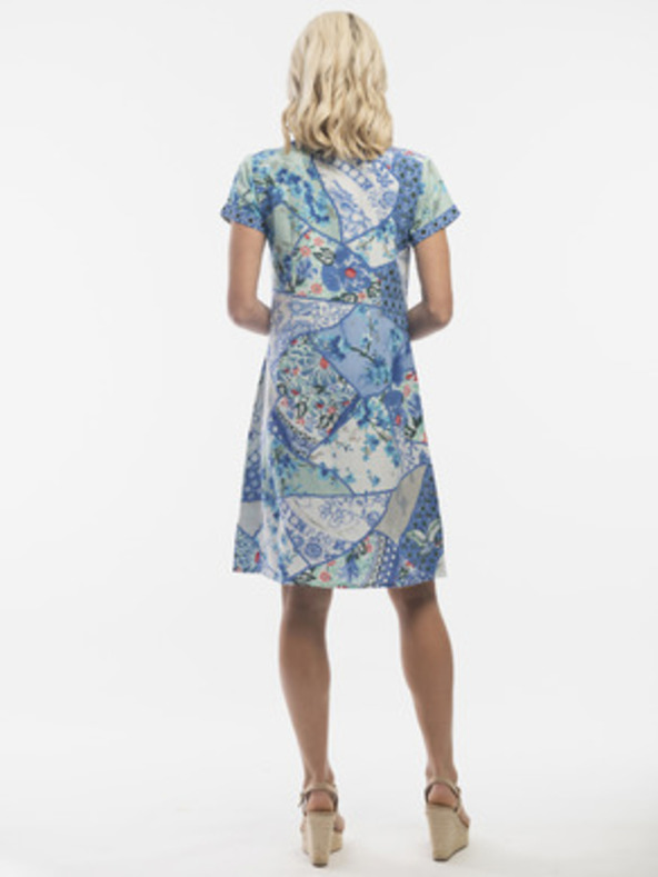 Orientique Modré dámske kvetované šaty s prímesou ľanu Orientique