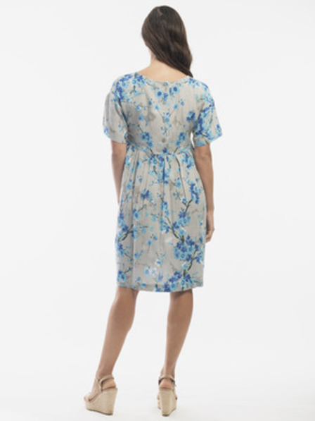 Orientique Modro-sivé dámske kvetované šaty s prímesou ľanu