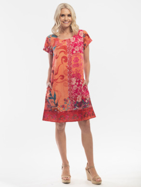 Orientique Červeno-oranžové dámske vzorované šaty