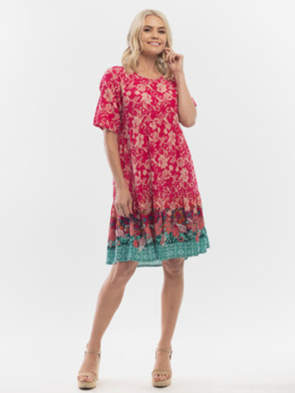 Orientique Tmavo ružové dámske kvetované šaty