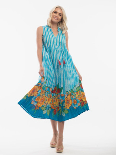 Orientique Bielo-svetlo modré dámske vzorované obojstranné šaty