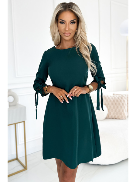 numoco Trapézové šaty s mašľami - zelené Numoco ALICE