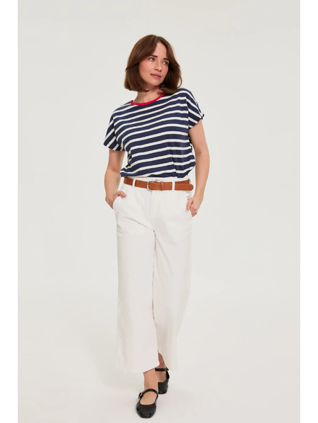 Moodo Bavlnené tričko pruhované tmavo modré Moodo